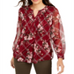 Top feminino estampado com decote dividido, tamanho XX-G, vermelho, Charter Club