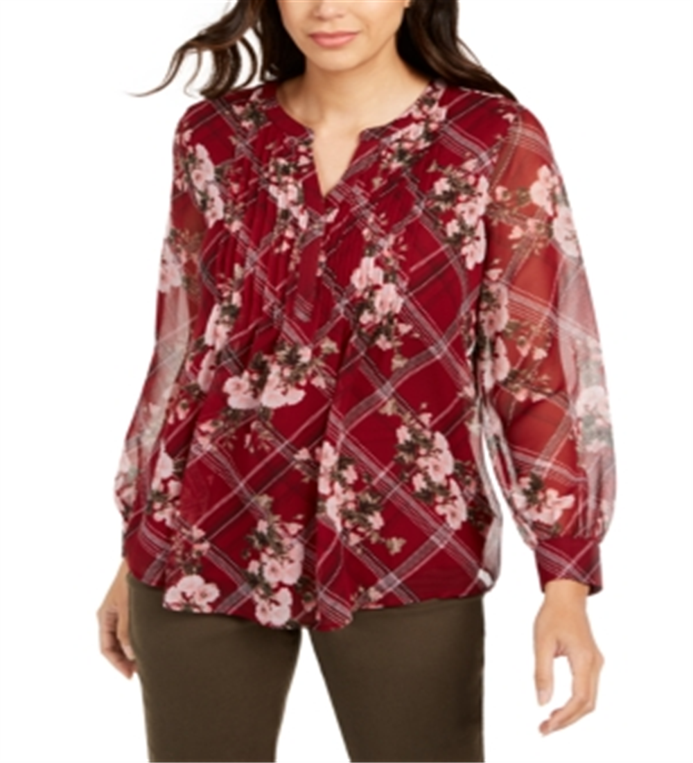 Top feminino estampado com decote dividido, tamanho XX-G, vermelho, Charter Club