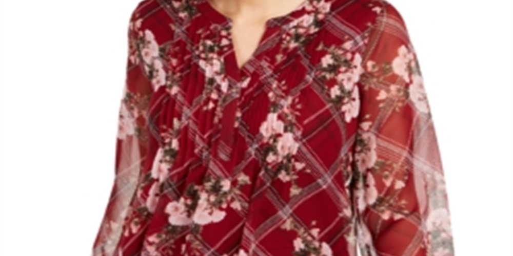 Top feminino estampado com decote dividido, tamanho XX-G, vermelho, Charter Club