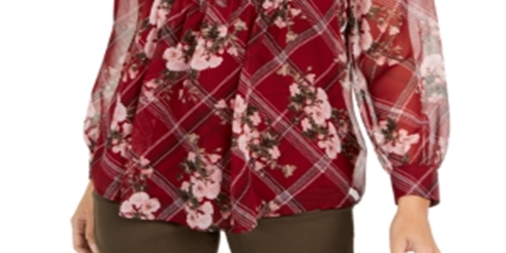 Top feminino estampado com decote dividido, tamanho XX-G, vermelho, Charter Club