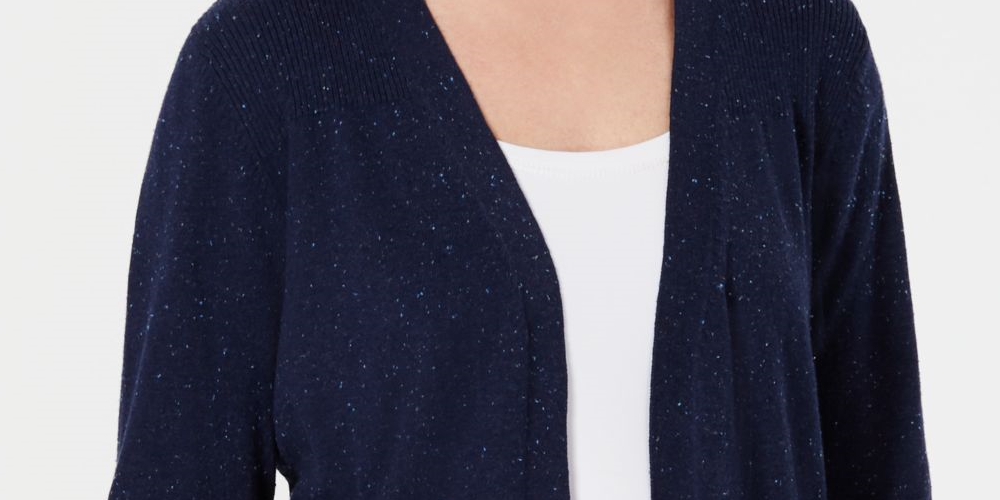 Karen Scott Cardigan Feminino Speckle Manga Longa Aberto Azul Tamanho Médio