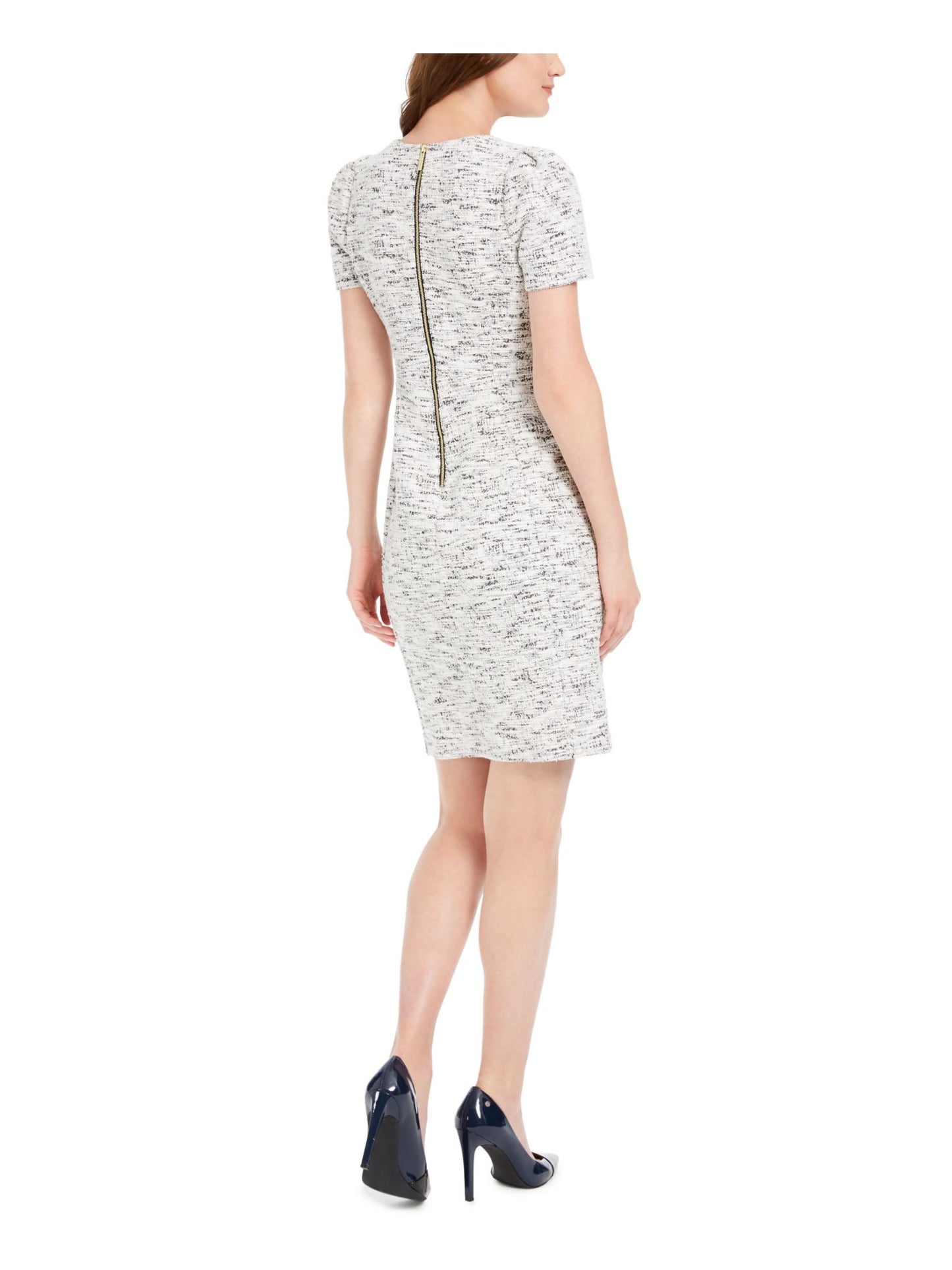 Vestido Calvin Klein Feminino Manga Curta Gola Joia Acima do Joelho Bainha Para Usar no Trabalho Branco Tamanho 14