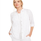 Charter Club Feminino Foil Dot Linen Top Branco Tamanho Médio