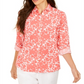 Blusa feminina estampada com mangas enroladas Charter Club, coral/branco, tamanho grande