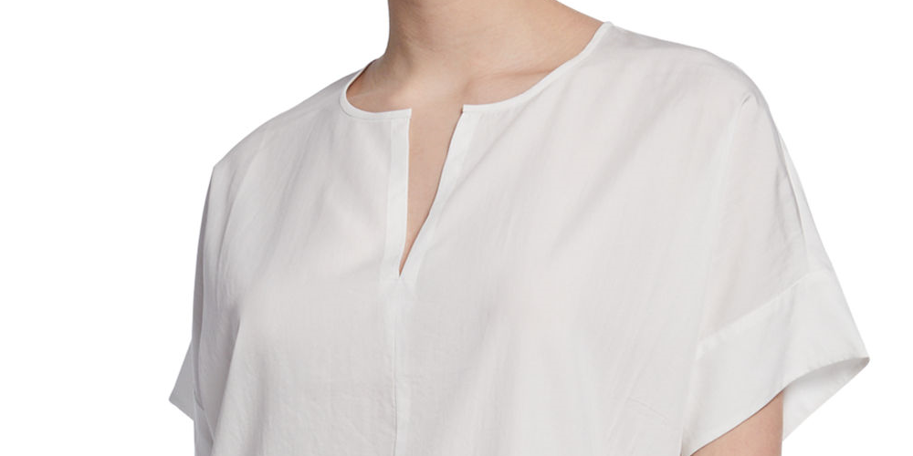 Túnica Eileen Fisher Feminina com Decote Fenda e Manga Curta, Boxy Sandwash, Branca, Tamanho G