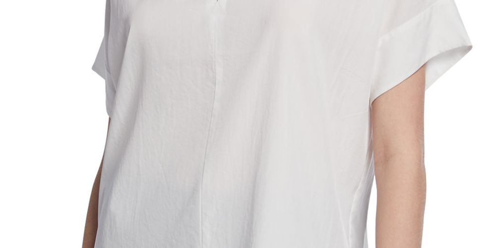 Túnica Eileen Fisher Feminina com Decote Fenda e Manga Curta, Boxy Sandwash, Branca, Tamanho G