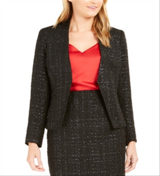 Calvin Klein Blazer Feminino Metallic Tweed Frente Aberta Preto Tamanho 6