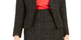 Calvin Klein Blazer Feminino Metallic Tweed Frente Aberta Preto Tamanho 6