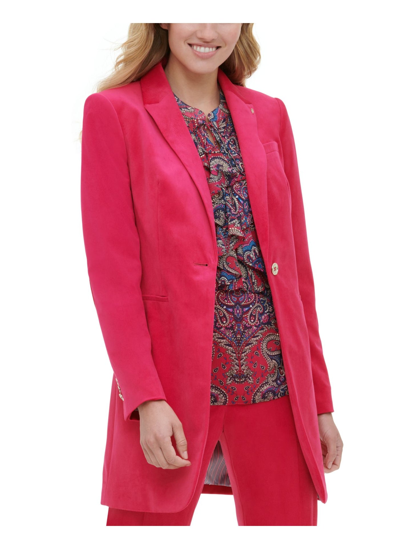 Tommy Hilfiger Jaqueta Blazer Feminina de Veludo Tamanho 4 Vermelha