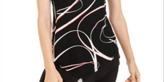 Blusa feminina Alfani com estampa e bainha pontuda, preta, tamanho pequeno P/M