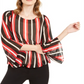Blusa feminina Alfani listrada com manga anjo e bolhas, preta e vermelha, tamanho pequeno P/M