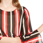 Blusa feminina Alfani listrada com manga anjo e bolhas, preta e vermelha, tamanho pequeno P/M