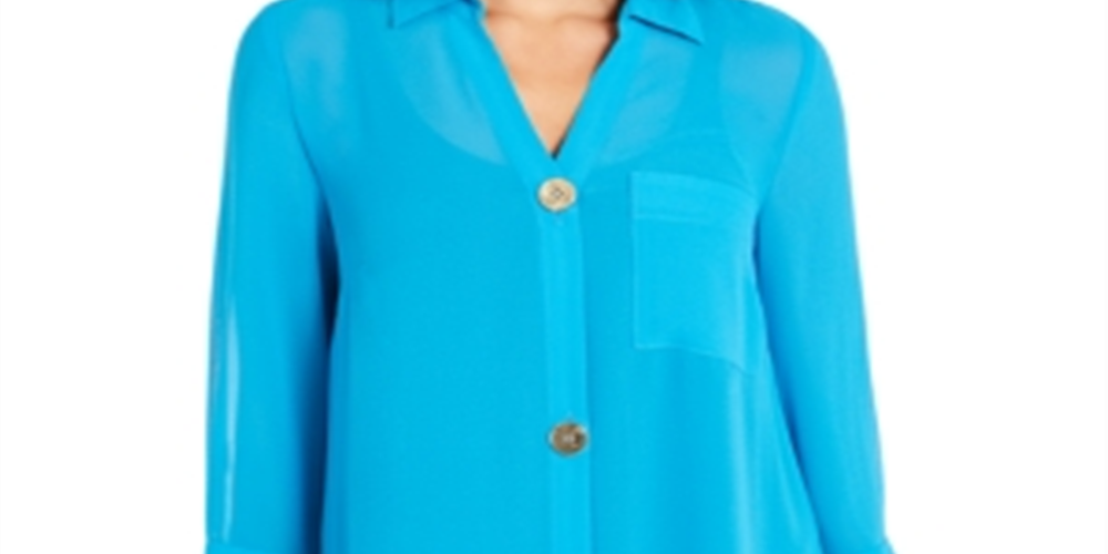 Blusa feminina Alfani semi transparente com manga 3/4 azul tamanho pequeno pequeno