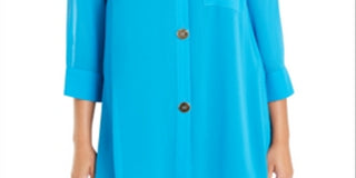 Blusa feminina Alfani semi transparente com manga 3/4 azul tamanho pequeno pequeno