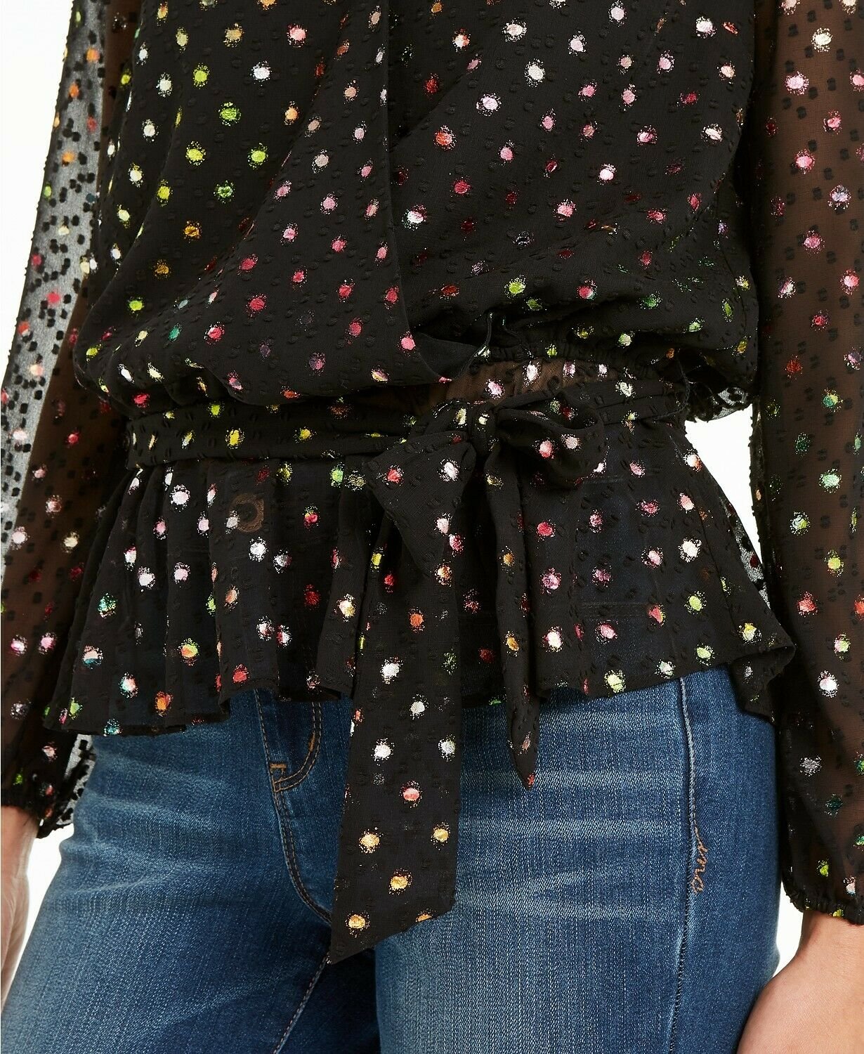 Blusa feminina envolvente INC International Concepts, preta, tamanho pequeno e pequeno