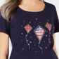 Blusa feminina Karen Scott com estampa de bandeira em algodão, azul, tamanho pequeno