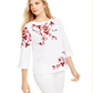 Blusa feminina Charter Club com mangas divididas e bordado, tamanho X-S
