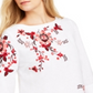 Blusa feminina Charter Club com mangas divididas e bordado, tamanho X-S