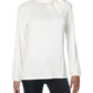 Ralph Lauren Blusa de malha com gola alta e gravata, tamanho grande, branca
