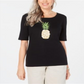 Camiseta feminina Karen Scott de algodão com estampa gráfica de abacaxi, preta, tamanho GG