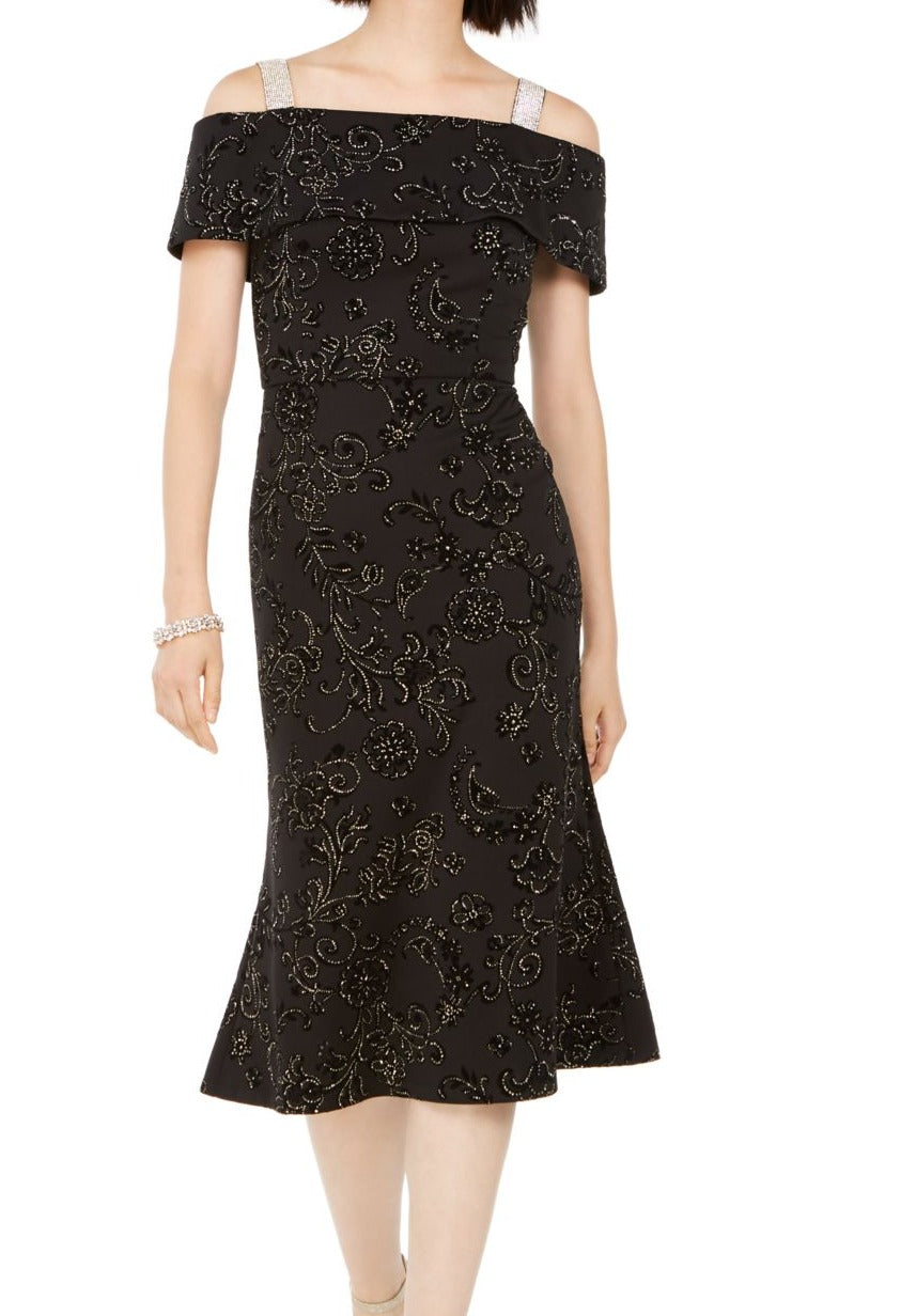 Vestido feminino 28Th Park com bainha e ombros descobertos e glitter, marrom, tamanho 12