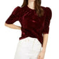 Blusa feminina Leyden de veludo amassado com manga bufante, vermelha, tamanho extragrande