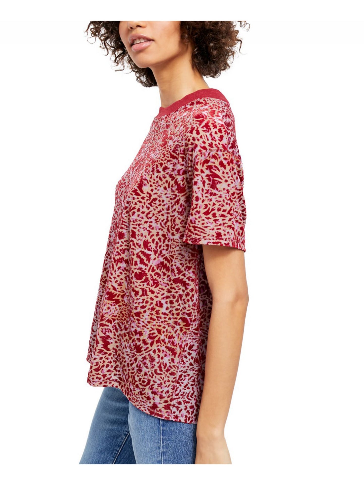 Camiseta feminina estampada de manga curta e gola redonda Free People, tamanho P, vermelha