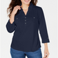 Camisa polo feminina Karen Scott manga 3-4 azul tamanho pequeno pequeno