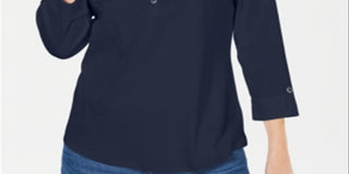 Camisa polo feminina Karen Scott manga 3-4 azul tamanho pequeno pequeno