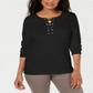 Karen Scott Top de algodão feminino com cadarço, preto, tamanho extragrande