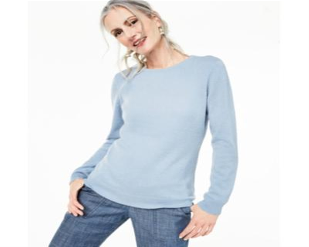 Suéter de cashmere feminino Charter Club com gola redonda, azul, tamanho grande
