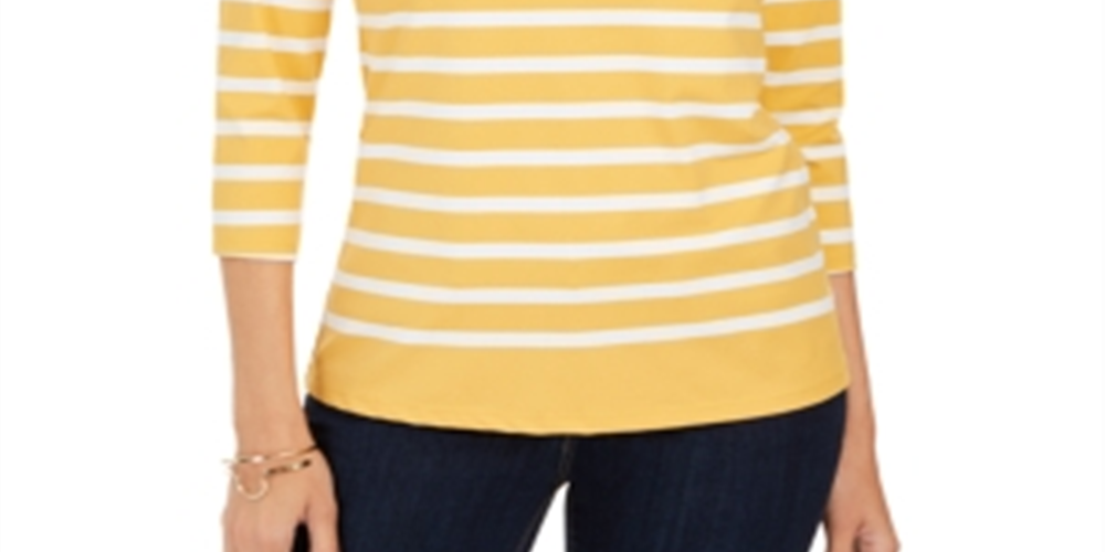 Blusa feminina listrada e com estampa floral Charter Club, amarela, tamanho X-G