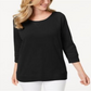 Karen Scott Top esportivo feminino com decote redondo, preto, tamanho XX-G