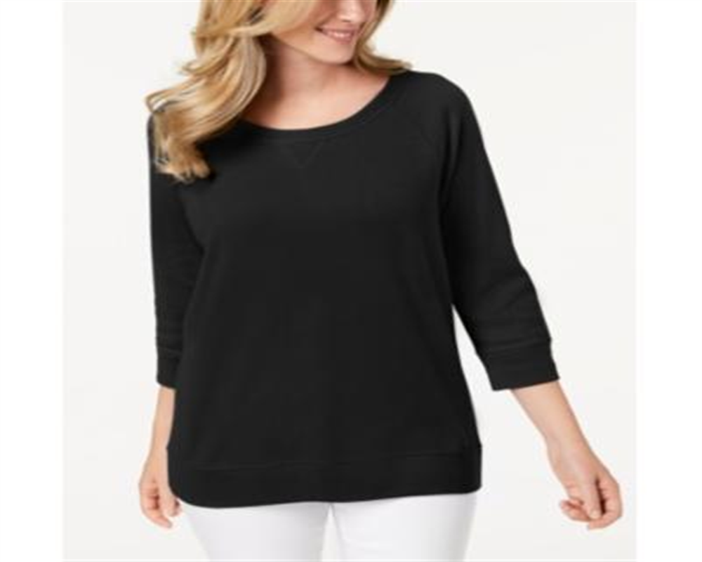 Karen Scott Top esportivo feminino com decote redondo, preto, tamanho XX-G