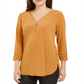 Blusa feminina JM Collection com zíper e manga 3/4, azul, tamanho pequeno