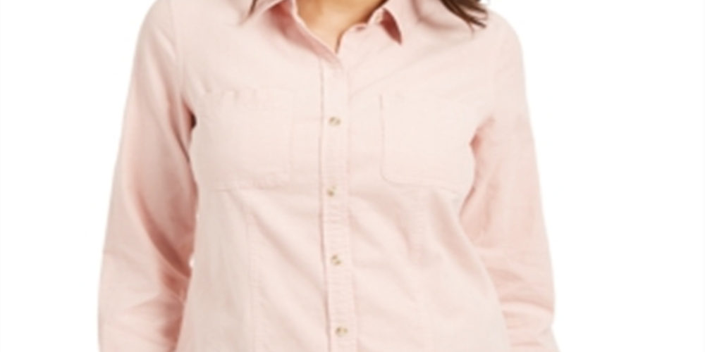 Camisa feminina de veludo cotelê de algodão com botões Charter Club, rosa, tamanho pequeno GG
