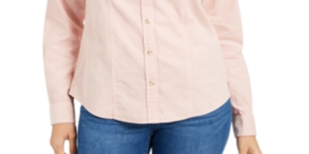 Camisa feminina de veludo cotelê de algodão com botões Charter Club, rosa, tamanho pequeno GG