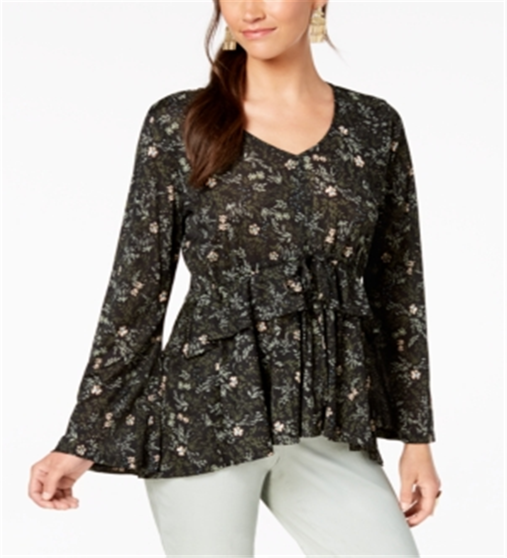 Top babydoll feminino estampado estilo &amp; co, preto, tamanho extrapequeno