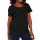 Karen Scott Blusa feminina de algodão com decote redondo e bainha com botões, preta, tamanho pequeno