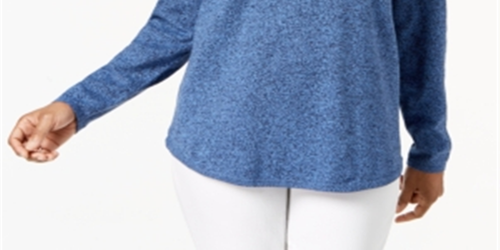 Blusa feminina Karen Scott de algodão mesclado com bainha curva, azul, tamanho 2-G