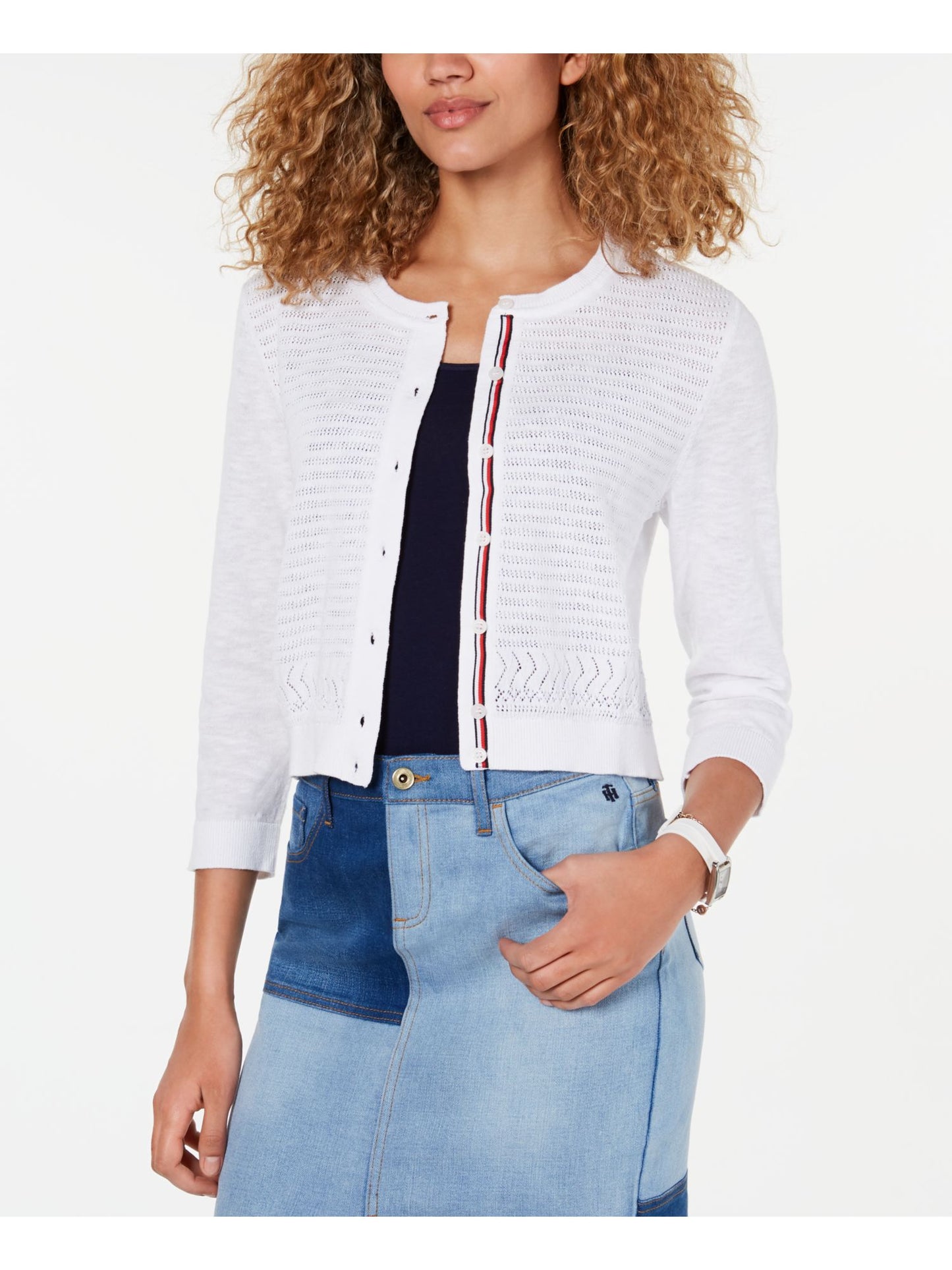Cardigan Tommy Hilfiger Pointelle Feminino Branco Tamanho Médio