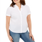 Camisa feminina Karen Scott de algodão bordada, branca, tamanho grande