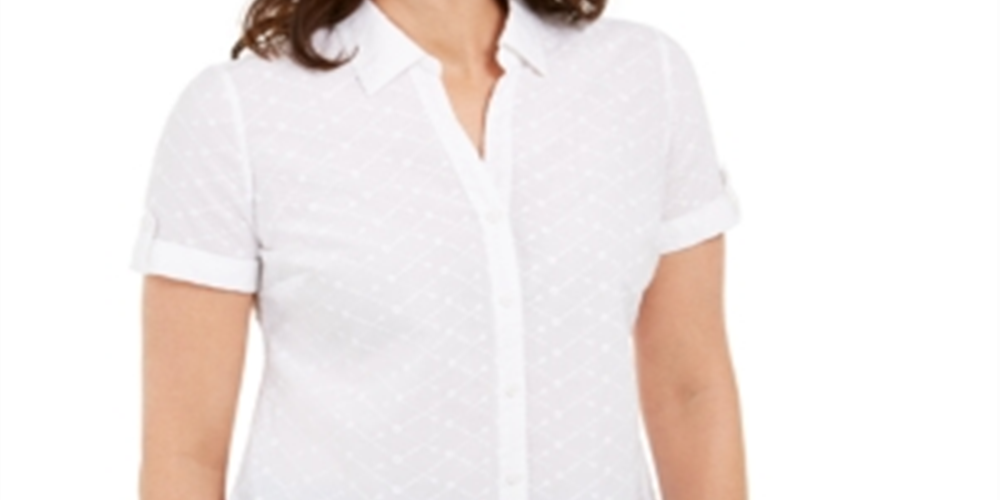 Camisa feminina Karen Scott de algodão bordada, branca, tamanho grande