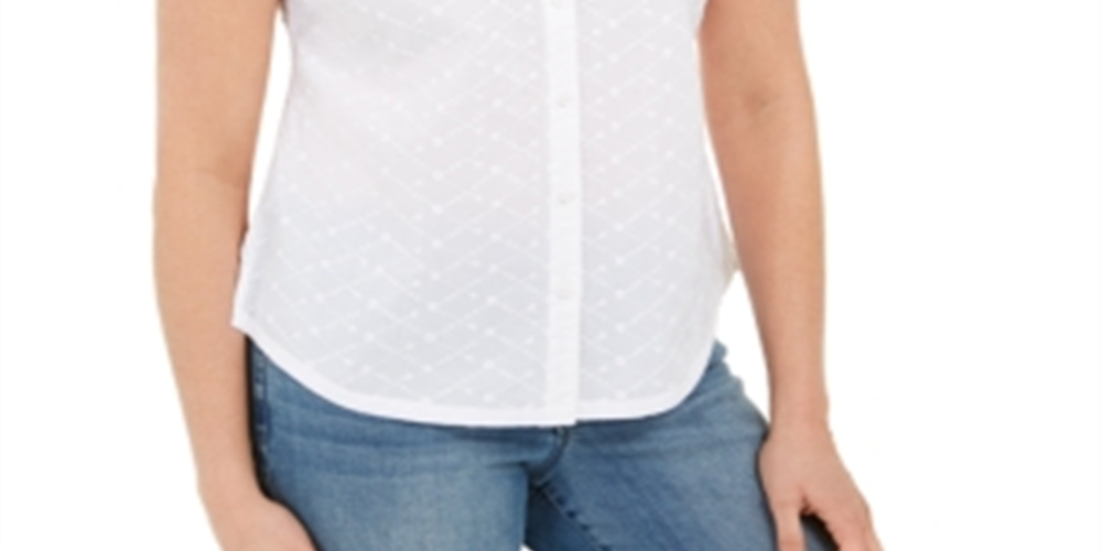 Camisa feminina Karen Scott de algodão bordada, branca, tamanho grande