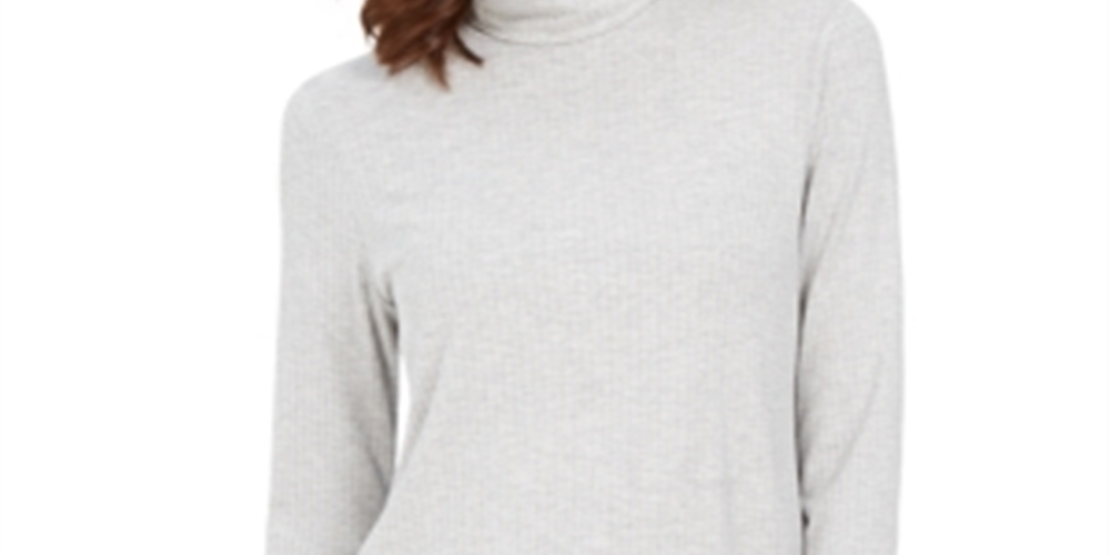 Blusa feminina Charter Club com gola alta canelada mesclada, cinza, tamanho X-S