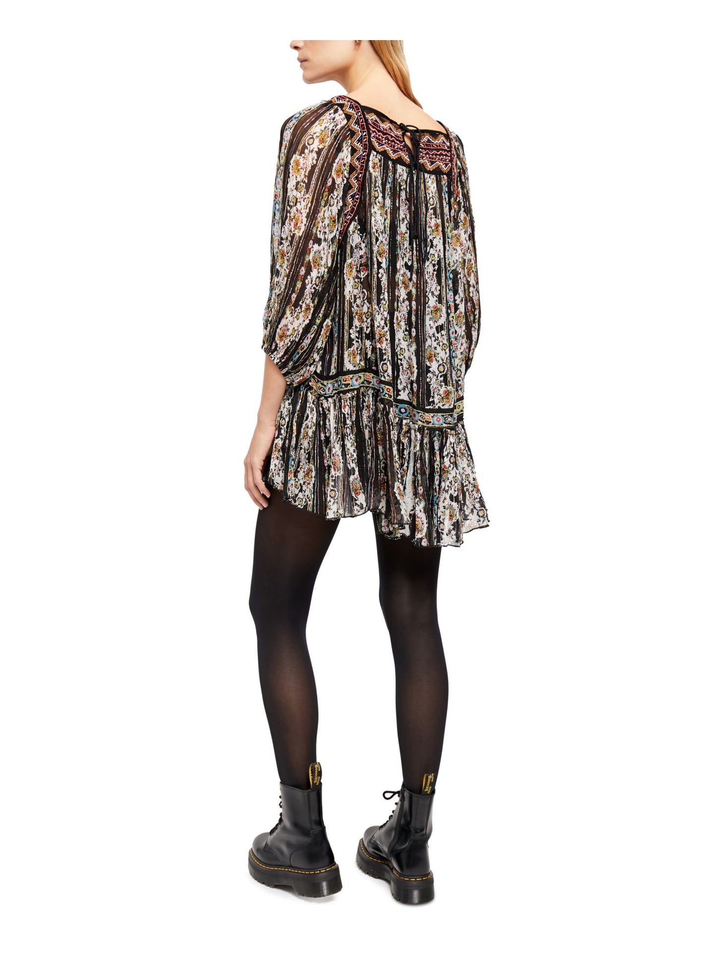 Túnica feminina estampada com manga 3/4 da Free People, preta, tamanho médio