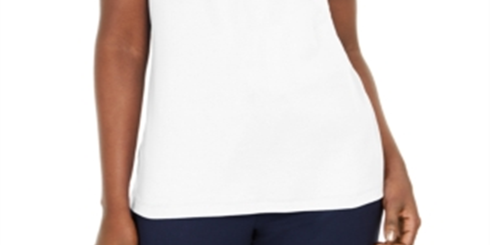 Blusa feminina Karen Scott de algodão com gola ilhós, branca, tamanho X-S