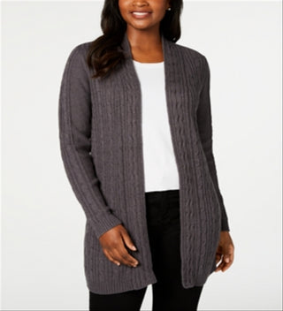 Karen Scott Cardigan Feminino de Tricô com Cabo Cinza Tamanho P
