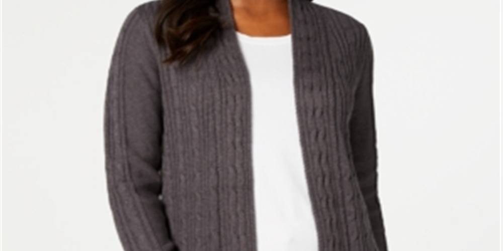 Karen Scott Cardigan Feminino de Tricô com Cabo Cinza Tamanho P