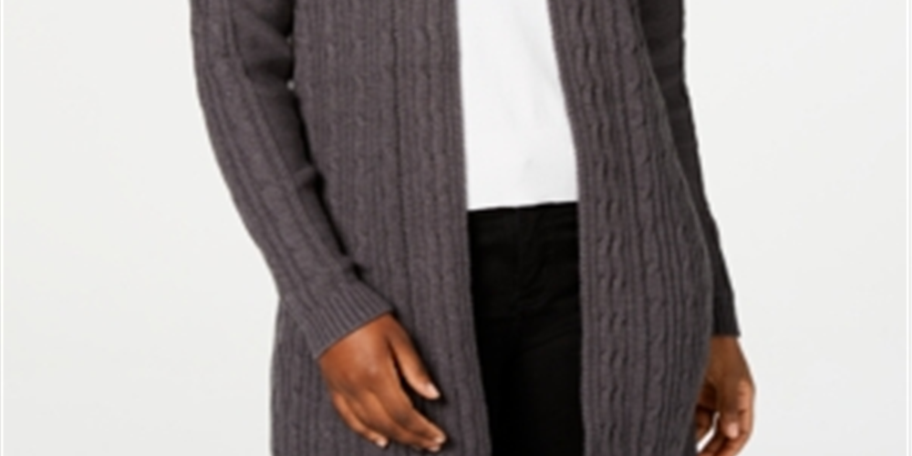 Karen Scott Cardigan Feminino de Tricô com Cabo Cinza Tamanho P